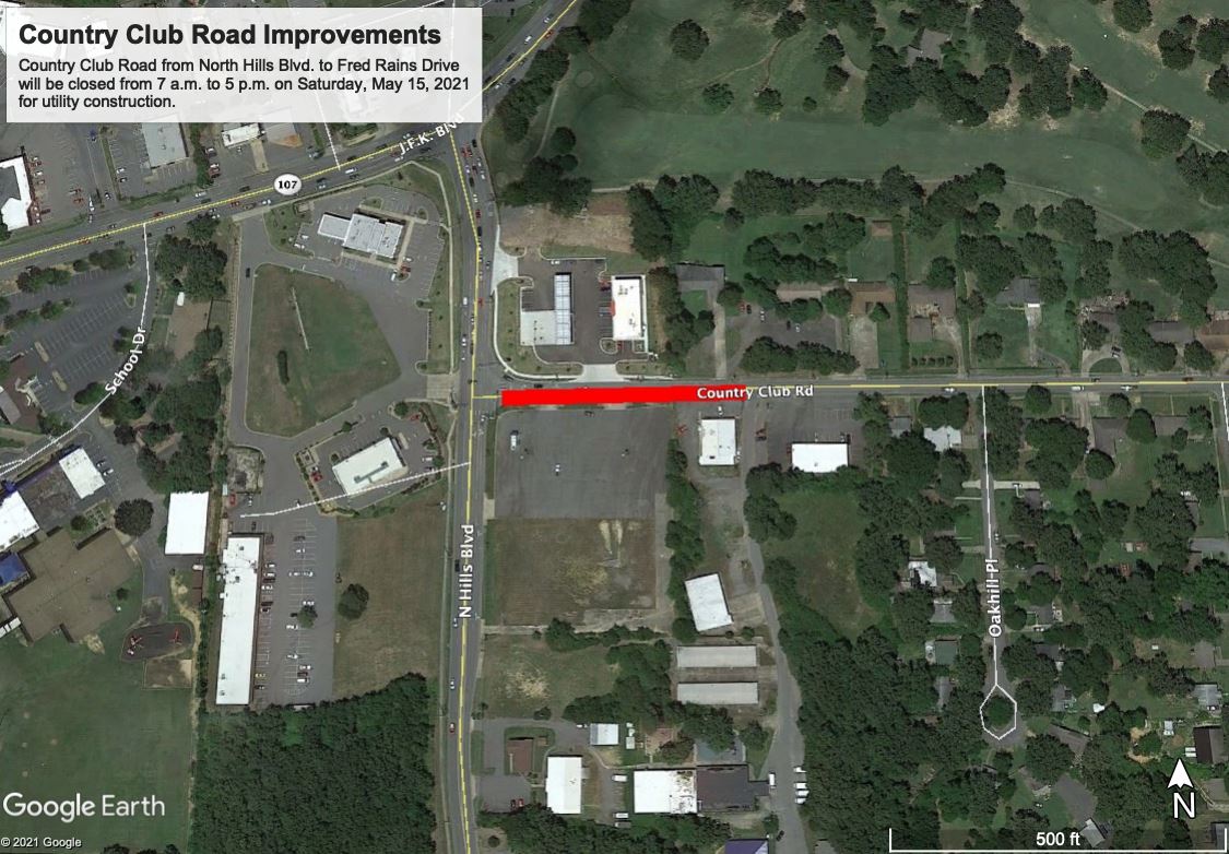 Country Club Road Closure May 15, 2021
