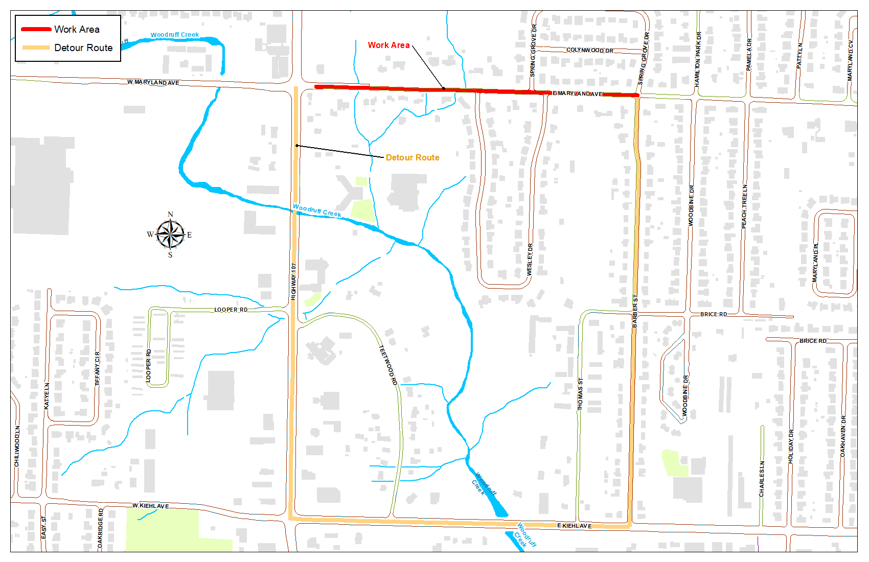 East Maryland Ave. Detour As of 8.17.21