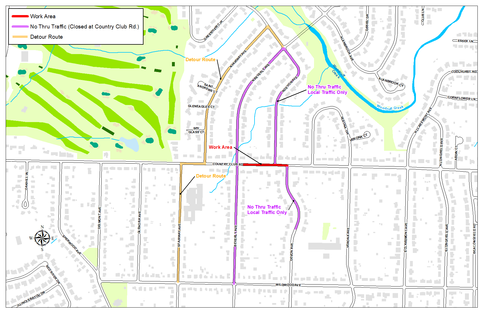 Country Club Detours as of Sept. 16, 2021