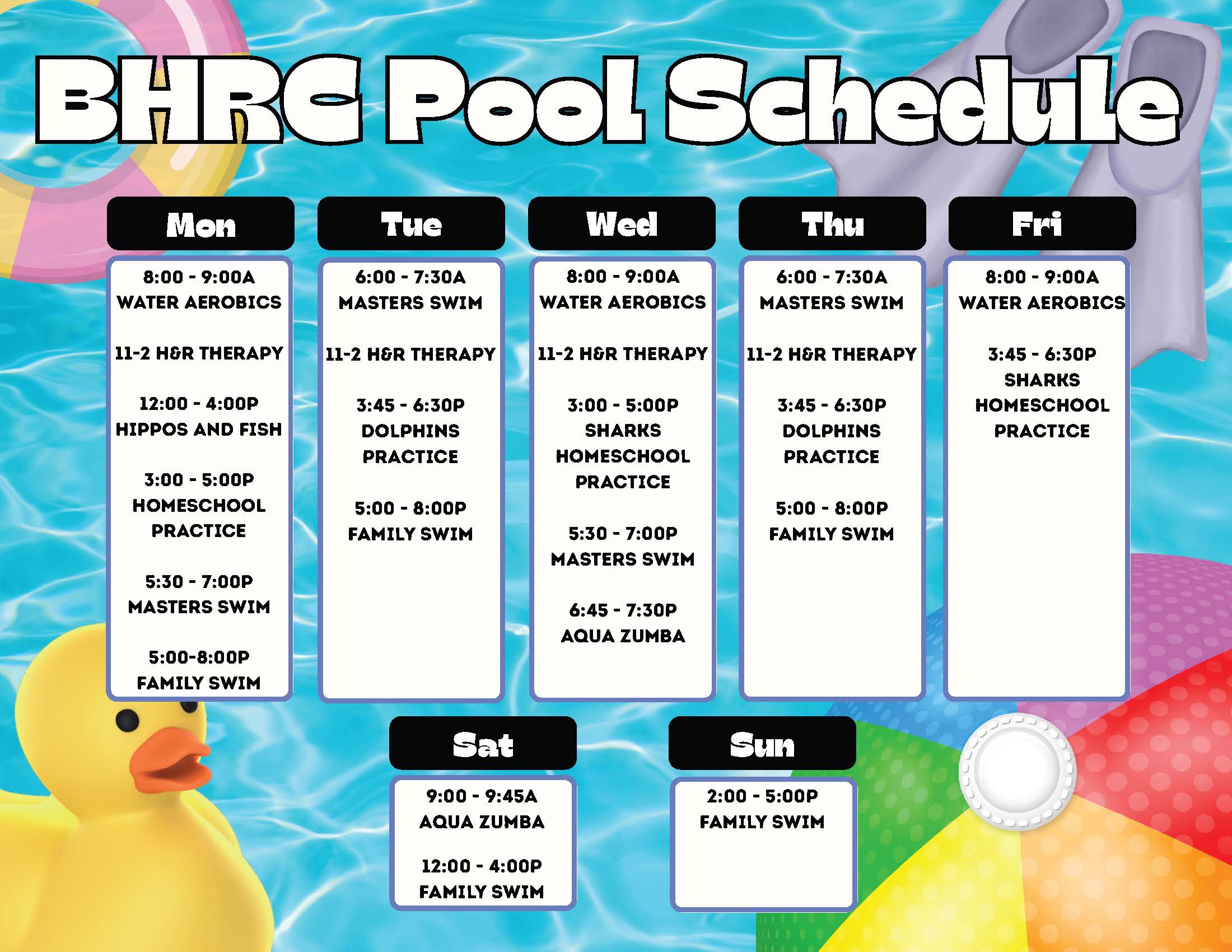 Pool Schedule for BHRC 